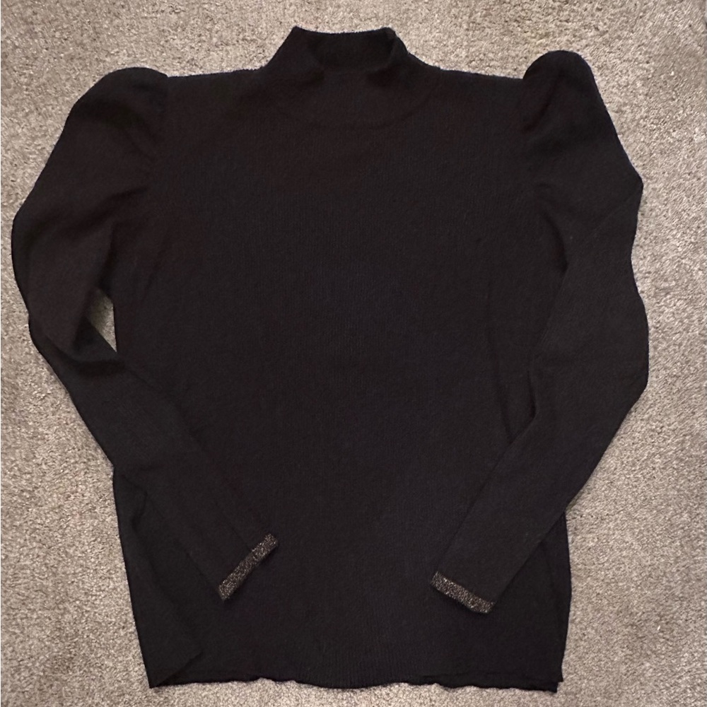 Nine West - Mock neck, pouf sleeve black sweater